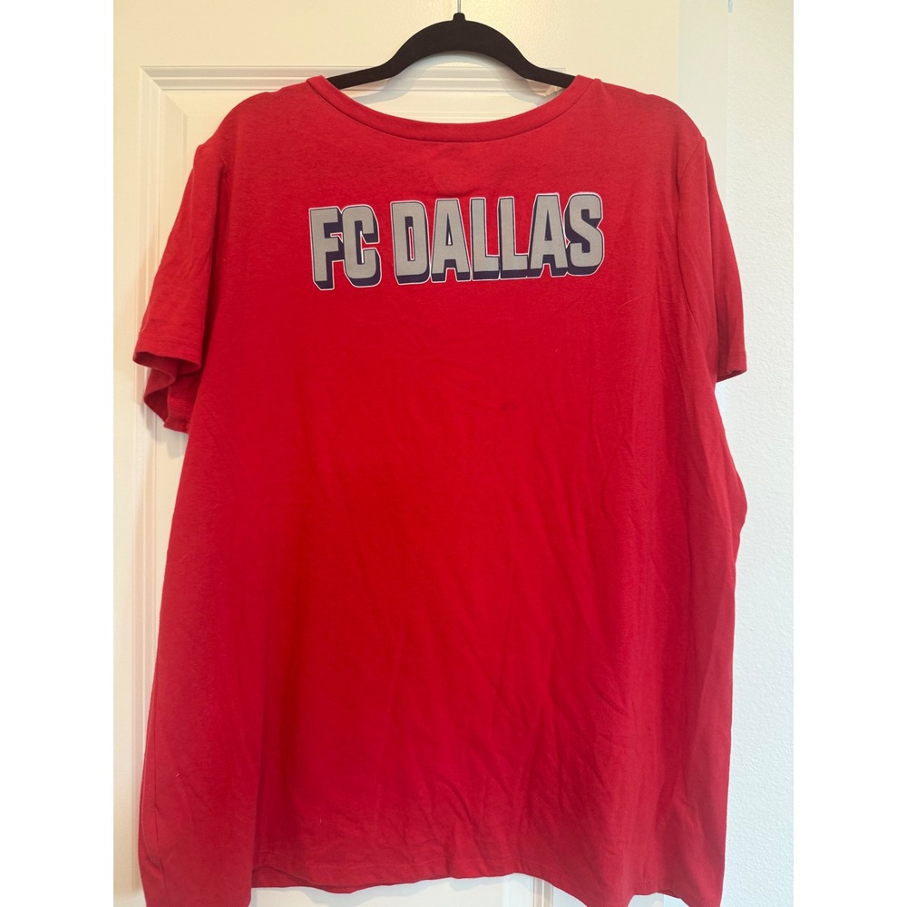 FC Dallas MLS Womens V-Neck T-Shirt Red Short Sleeve‎ Soccer Fan Top XXL New - Picture 2 of 3